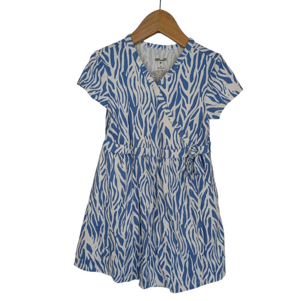 DVF x Target Kids Dress Faux Wrap Girls 4T White Blue Zebra Short Sleeve